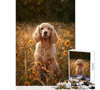 Puzzle de 1000 pièces représentant Un Cocker Spaniel dans Un Champ de tournesols Décoration idéale pour la Maison Jeu de société Amusant et interactif Inspiré par la liste de souhaits du Père Noël