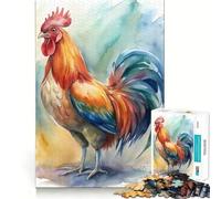 Puzzle de 1000 pièces représentant Un Coq à l'aquarelle Jeu de réflexion Assemblage Stable Pièces Qui ne bougent Pas Passe-Temps agréable pour Les Longs Week-Ends (50x75cm)