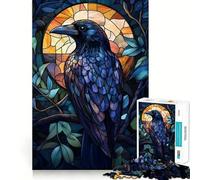 Puzzle de 1000 pièces représentant Un Corbeau en vitrail, idéal pour Les Adolescents Jeu de logique Robuste, Anti-Stress, Bords Transparents, Cadeau Classique 38x26cm