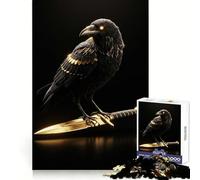 Puzzle de 1000 pièces représentant Un Corbeau perché sur Une dague dorée, idéal pour Adultes Jeu intellectuel apaisant et Relaxant Découpe précise pour Les vœux du Père Noël (50x75cm)