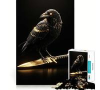 Puzzle de 1000 pièces représentant Un Corbeau perché sur Une dague dorée, idéal pour Adultes Jeu intellectuel apaisant et Relaxant Découpe précise pour Les vœux du Père Noël (50x75cm)