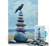 Puzzle de 1000 pièces représentant Un Corbeau sur des Pierres empilées, idéal pour Adultes Un Cadeau mémorable Assembler et Entretenir pour développer sa mémoire et soulager Le Stress (38x26cm)