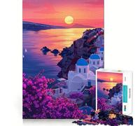 Puzzle de 1000 pièces représentant un coucher de soleil à Santorin, idéal pour les adolescents Marque Wise Think Toy Marque Gentle Leisure Tight Cut Collection Liste de souhaits du Père Noël (38x26cm)