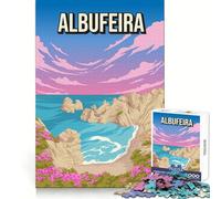 Puzzle de 1000 pièces représentant Un Coucher de Soleil sur la Plage d'Albufeira,au Portugal,dans l'Algarve Illustration de Voyage côtière Idéal pour améliorer la mémoire,se détendre et s'amuser
