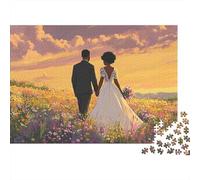 Puzzle de 1000 pièces représentant Un Couple de Jeunes mariés se promenant dans Un Champ de Fleurs. Décoration colorée, Cadeau Amusant, 38 x 26 cm.