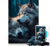 Puzzle de 1000 pièces représentant Un Couple de Loups Adultes endormis Jeu de mémoire et de Concentration Ajustement Parfait,Format Compact,idéal pour des Moments de Jeu en Famille (38x26cm)