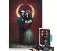 Puzzle de 1000 pièces représentant Un Couple de mariés squelettiques avec des Roses Rouges, pour Adultes Jeu de logique Pure, Amusant et apaisant Découpe Nette Un Cadeau Exceptionnel 50x75cm