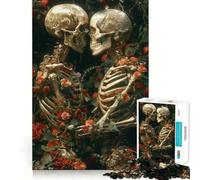 Puzzle de 1000 pièces représentant Un Couple de squelettes dans des Fleurs, idéal pour Adultes Stimule la mémoire, réduit Le Stress, Bords Lisses, Cadeau touchant 38x52cm