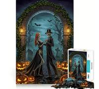 Puzzle de 1000 pièces représentant Un Couple de squelettes Dansant dans Un cimetière d'halloween, idéal pour Adultes, défi cérébral, Jeu de Groupe, découpe Nette, Joli Cadeau 38x52cm