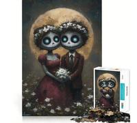 Puzzle de 1000 pièces représentant Un Couple de squelettes mariés au Clair de Lune, idéal pour Les Adolescents Un Casse-tête apaisant et Amusant à Assembler, Un Joli Cadeau 38x26cm