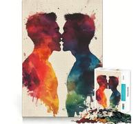 Puzzle de 1000 pièces représentant un couple qui s'embrasse à l'aquarelle,idéal pour les adolescents Jeu amusant et facile à assembler,sans espaces Activité idéale pour une soirée en famille (38x26cm)