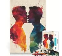 Puzzle de 1000 pièces représentant Un Couple Qui s'embrasse à l'aquarelle,pour Adultes Jeu de mémoire,Assemblage précis sans espaces,activité apaisante pour Une Pause mentale (50x75cm)