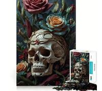 Puzzle de 1000 pièces représentant Un crâne avec Une Couronne et des Roses, idéal pour Les Adolescents Activité stimulante à Domicile, Bords précis, Cadeau Festif 38x26cm