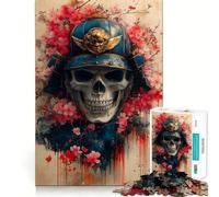 Puzzle de 1000 pièces représentant Un crâne de samouraï et des Fleurs de Cerisier, idéal pour Les Adolescents Un Jeu Stimulant et Amusant, avec des découpes précises et Un Cadeau Festif (38x26cm)