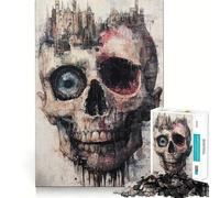 Puzzle de 1000 pièces représentant Un crâne et Un Paysage Urbain, idéal pour Les Adolescents Jeu de logique Fine, Passe-Temps Calme, pièce de Collection aux Bords Nets 38x52cm