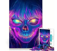 Puzzle de 1000 pièces représentant Un crâne néon, idéal pour Adultes Jeu de logique et de Stimulation, Anti-Stress, découpe précise, Cadeau précieux (50x75cm)