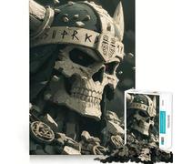 Puzzle de 1000 pièces représentant Un crâne Viking en Pierre avec des Runes, idéal pour Les Adolescents, pour améliorer Leur mémoire et Leurs Loisirs 50x75cm