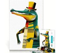 Puzzle de 1000 pièces représentant Un Crocodile élégant avec Un Haut-de-Forme, idéal pour Les Adolescents Jeu d'exercice Mental à Faire à la Maison, découpe de précision et décoration Murale 38x52cm