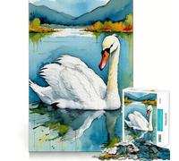 Puzzle de 1000 pièces représentant Un Cygne Aquarelle sur Un lac,idéal pour Les Adolescents Activité de Groupe et en intérieur,permettant de développer sa mémoire et de créer des Liens fluides