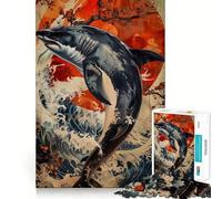 Puzzle de 1000 pièces représentant Un Dauphin à l'aquarelle,découpé au Laser pour Un Assemblage Parfait et Un Moment de Partage idéal en Famille (50x75cm)