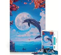 Puzzle de 1000 pièces représentant Un Dauphin à l'aquarelle Découpe Laser pour Un Assemblage Parfait Activité de Partage et de Concentration idéale pour Les Proches (38x52cm)