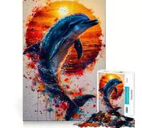 Puzzle de 1000 pièces représentant Un Dauphin à l'aquarelle,idéal pour Les Adultes Jeu Amusant et Facile à Assembler Activité familiale Amusante en soirée (38x26cm)