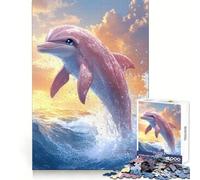 Puzzle de 1000 pièces représentant Un Dauphin Rose sautant Hors des Vagues, idéal pour Les Adolescents Jeu de logique et de réflexion Design Simple et Amusant, Bords Lisses, Cadeau élégant (38x26cm)