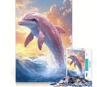 Puzzle de 1000 pièces représentant Un Dauphin Rose sautant Hors des Vagues, idéal pour Les Adolescents Jeu de logique et de réflexion Design Simple et Amusant, Bords Lisses, Cadeau élégant (38x26cm)