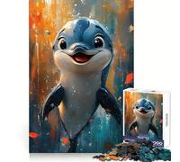 Puzzle de 1000 pièces représentant Un Dauphin Souriant, idéal pour Les Adolescents Décoration Murale de Collection, Style épuré 38x52cm