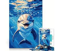 Puzzle de 1000 pièces représentant Un Dauphin Souriant sous l'eau, idéal pour Les Adolescents Un Jeu Intelligent pour Partager Un Moment de complicité et d'assemblage 38x26cm