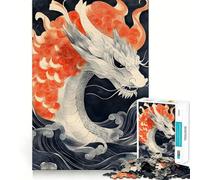 Puzzle de 1000 pièces représentant Un Dragon Blanc dans Les Vagues,Paysage Japonais Découpe Laser pour Un Assemblage Parfait et Une activité de Partage idéale pour Les Proches (38x26cm)
