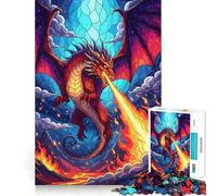 Puzzle de 1000 pièces représentant Un Dragon crachant du feu en vitrail, idéal pour Les Adolescents Jeu cognitif et ludique, Motif à Assembler, œuvre d'art 50x75cm