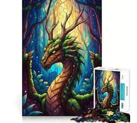 Puzzle de 1000 pièces représentant Un Dragon en vitrail dans la forêt, idéal pour Adultes Jeu de logique Stimulant, Anti-anxiété, Bords Transparents, Cadeau Parfait pour Les fêtes 38x52cm