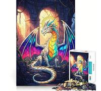 Puzzle de 1000 pièces représentant Un Dragon en vitrail sous Une Arche de Pierre idéal pour Adultes Un Jeu Stimulant pour Les méninges Parfait pour apaiser l'esprit et créer Une œuvre d'art Unique