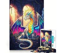 Puzzle de 1000 pièces représentant Un Dragon en vitrail sous Une Arche de Pierre Idéal pour Les Adolescents Jeu de logique et de réflexion pour Un Divertissement paisible et créatif Bords Lisses