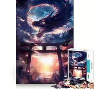 Puzzle de 1000 pièces représentant Un Dragon et Une Porte Torii Mythique, idéal pour Les Adolescents Jeu de logique Robuste, Amusant à Partager, Bords Nets, Joli Cadeau (50x75cm)