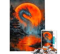 Puzzle de 1000 pièces représentant Un Dragon la Lune et Une pagode Niveau Difficile et Stimulant Améliore la mémoire Décoration intérieure Jouet à partir de 14 Ans 38x26cm