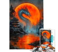 Puzzle de 1000 pièces représentant Un Dragon la Lune et Une pagode Un défi Complexe d'analyse et de logique à réaliser soi-même À partir de 14 Ans 38x52cm
