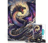 Puzzle de 1000 pièces représentant Un Dragon Rugissant sur Une Montagne, en vitrail, idéal pour Les Adolescents Jeu de réflexion Stimulant et apaisant Découpe précise Joli Cadeau 38x52cm