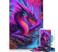 Puzzle de 1000 pièces représentant Un Dragon Vibrant dans Une forêt Fantastique Jeu de réflexion créatif Découpe Nette Composants Robustes Idéal pour Les Voyages (38x52cm)