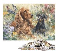 Puzzle de 1000 pièces représentant Un Duo canin dans des Fleurs Sauvages, pour Adultes. Puzzle créatif en Bois, Jeu Stimulant, 1000 pièces (75 x 50 cm).
