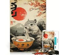 Puzzle de 1000 pièces représentant Un écureuil Mangeant des Ramen, avec Un Paysage Japonais, pour Adultes Jeu d'exercice Mental, Anti-Stress, Design élégant, à Assembler 38x52cm