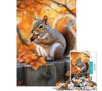 Puzzle de 1000 pièces représentant Un écureuil Mangeant Une Noisette en Automne Activités Amusantes à la Maison décoration et Jouet pour Les 14 Ans et Plus (38x26cm)