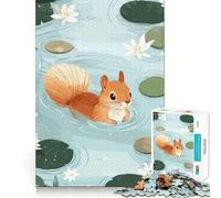 Puzzle de 1000 pièces représentant Un écureuil nageant dans Un étang aux nénuphars Illustration idéale pour Les Adolescents Jeu Intelligent et Complice Découpe précise Pièce de Collection 38x52cm