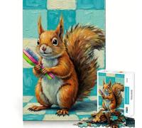 Puzzle de 1000 pièces représentant Un écureuil peignant au Pinceau, idéal pour Adultes Jeu Intelligent et Relaxant, Motif à Assembler, Cadeau touchant 38x26cm