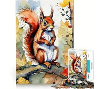 Puzzle de 1000 pièces représentant Un écureuil Roux à l'aquarelle, idéal pour Les Adolescents Jeu de logique et de réflexion, Amusant et Relaxant Découpe précise (38x26cm)