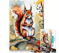Puzzle de 1000 pièces représentant Un écureuil Roux à l'aquarelle, idéal pour Les Adolescents Jeu de logique et de réflexion, Amusant et Relaxant Découpe précise (50x75cm)