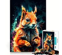 Puzzle de 1000 pièces représentant Un écureuil Roux à l'aquarelle, idéal pour Les Adolescents Jeu de logique et de Construction, Loisirs et Divertissement Découpe Lisse Cadeau Original (38x26cm)