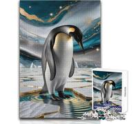 Puzzle de 1000 pièces représentant Un élégant Manchot Empereur sur la Glace dorée Idéal pour Les Adultes Activité ludique et éducative, Cadeau Unique et touchant Dimensions:38x26cm