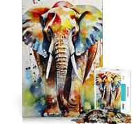 Puzzle de 1000 pièces représentant un éléphant peint à l'aquarelle,idéal pour les adolescents Jeu de mémoire amusant,assemblage précis sans espaces,activité idéale pour une soirée en famille (50x75cm)